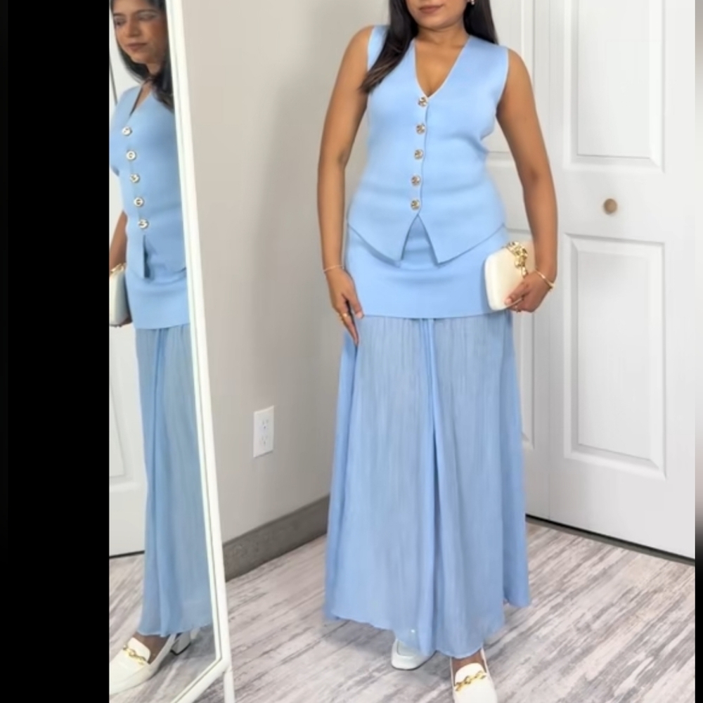 NWT ZARA MIXED PLEATED KNIT SKIRT Elegant Blue SIZE M - Picture 6 of 15
